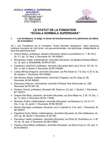 le statut de la fondation “scoala normala superioara” - IMAR