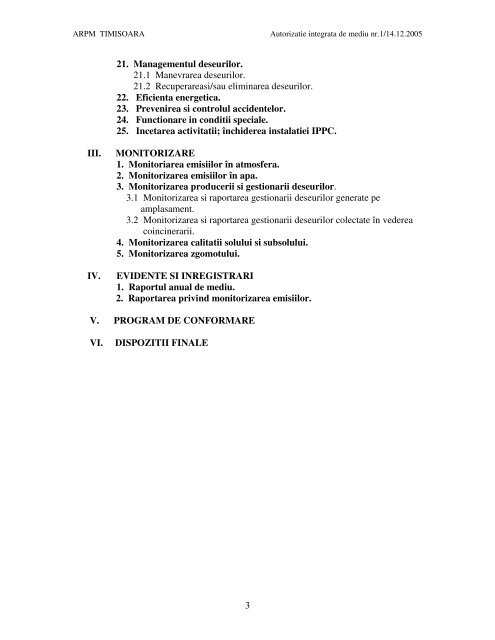 Autorizatie Integrata de Mediu Nr 1/14.12.2005 - ARPM Timisoara