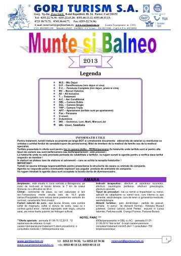 Statiuni de munte si balneoclimaterice 2013 - in ... - Gorj Tourism