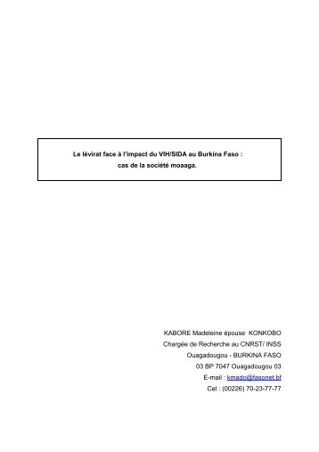 Le lévirat face à l'impact du VIH/SIDA au Burkina Faso : cas de la ...