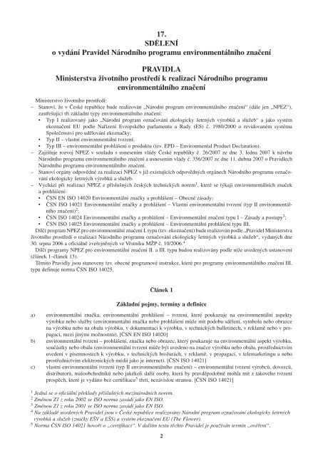 Pravidly Národního programu environmentálního ... - SGP Standard
