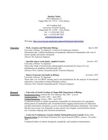 curriculum vitae dr. daniela cimini - Biology Department - University ...