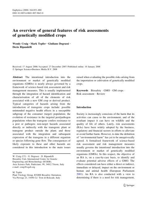 An overview of general features of risk assessments of ... - Ogm