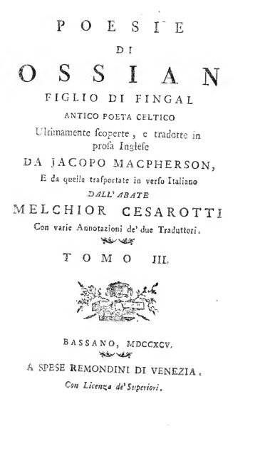 Poesie di Ossian figlio di Fingal antico poeta Celtico