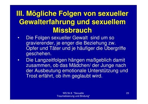 Sexuelle Traumatisierung und Bindung - Kinderzentrum St. Vincent