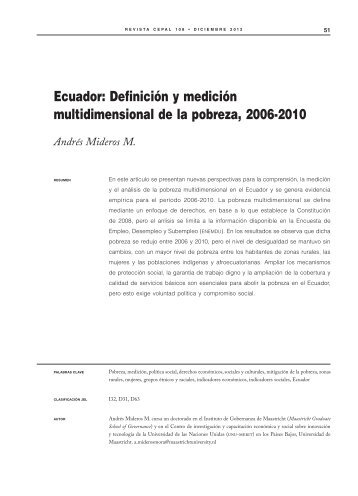 Ecuador: Definición y medición multidimensional de la pobreza, 2006-2010