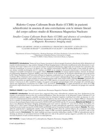 Ridotto Corpus Callosum Brain Ratio (CCBR) in pazienti - Rivista di ...