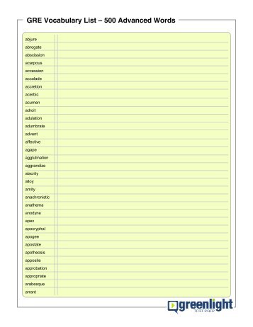 GRE Vocabulary List – 500 Advanced Words - Greenlight Test Prep