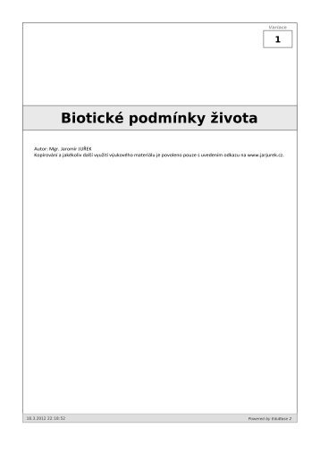 Biotické podmínky života - Mgr. Jaromír JUŘEK