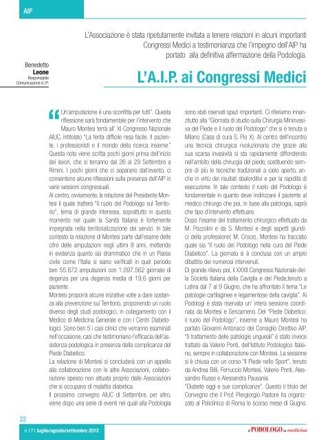 Un Congresso per lo sviluppo della Podologia nel Mondo - AIP