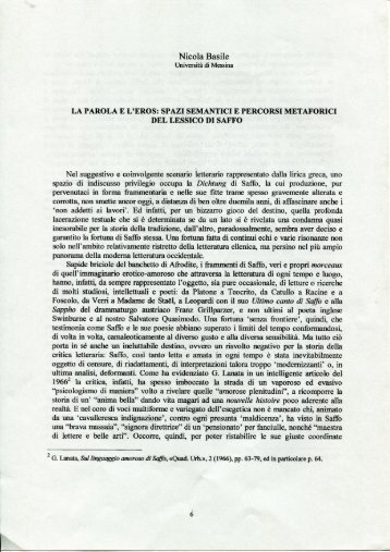 La parola e l'Eros: spazi semantici e percorsi metoforici del lessico ...