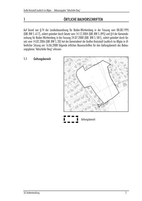 Bebauungsplan Adrazhofer Berg / Örtliche Bauvorschriften - Leutkirch