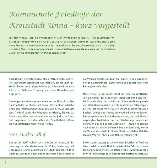 Kommunale Friedhöfe der Kreisstadt Unna - Stadtbetriebe Unna