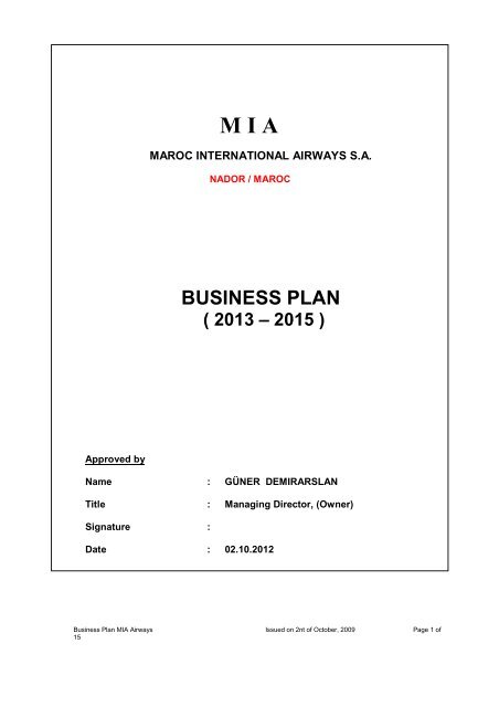 Business Plan MIA Airways