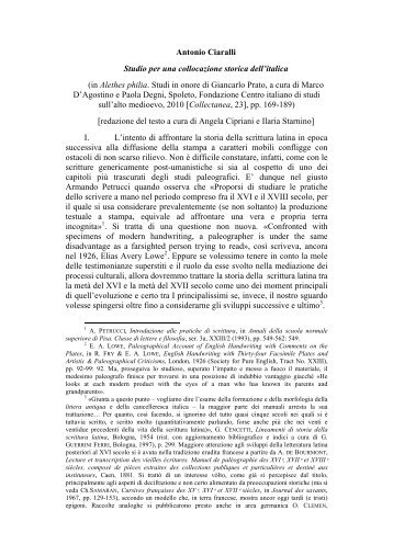 Antonio Ciaralli Studio per una collocazione ... - Lettere e Filosofia