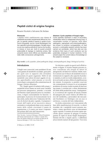 Nicoletti R., De Stefano S. Peptidi ciclici di origine fungina. 33 ... - Inea