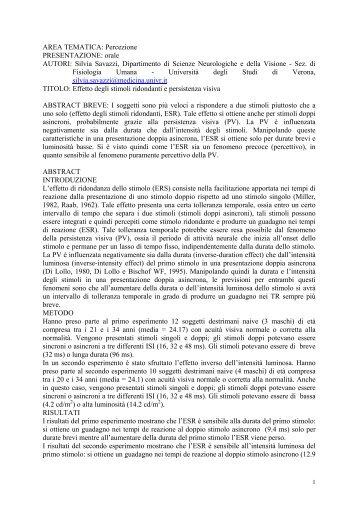 Effetto degli stimoli ridondanti e persistenza visiva - Università di ...