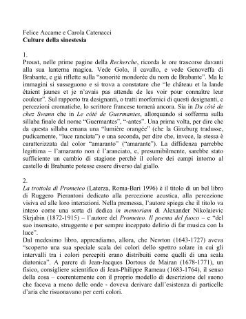 Culture della sinestesia - Methodologia