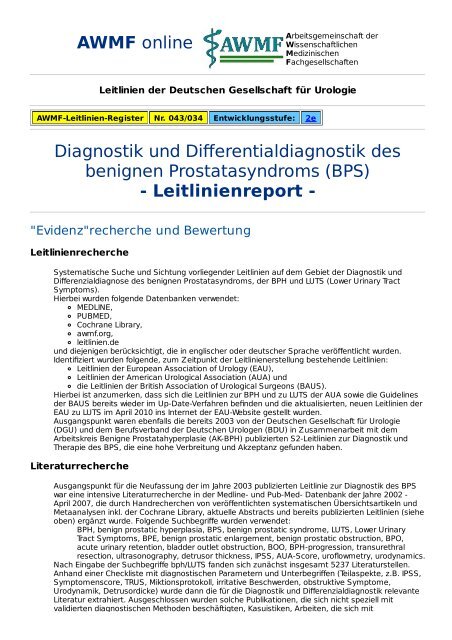 AWMF online - S2k-Leitlinie: Diagnostik und Differentialdiagnostik ...