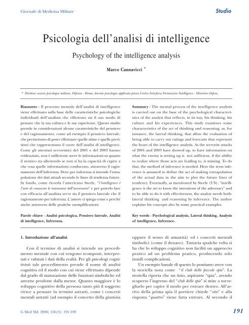 Psicologia dell'analisi di intelligence - Marco Cannavicci