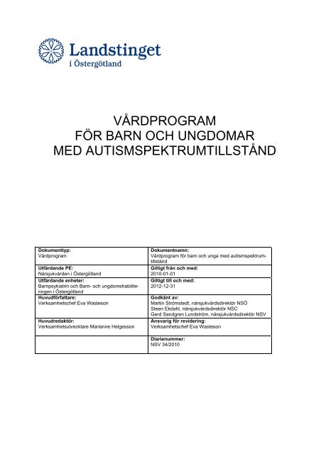 Vårdprogram för barn och ungdomar med autismspektrumtillstånd