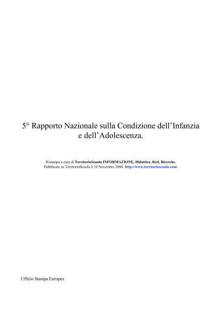 5° Rapporto Nazionale sulla Condizione dell ... - Territorio Scuola