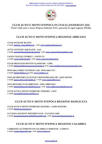 club auto e moto d'epoca in italia - caesm