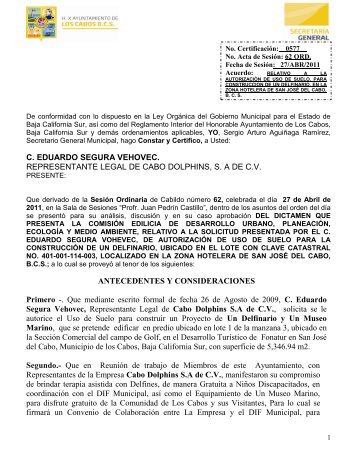 Certificación 566-IX-2008 - Ayuntamiento de Los Cabos