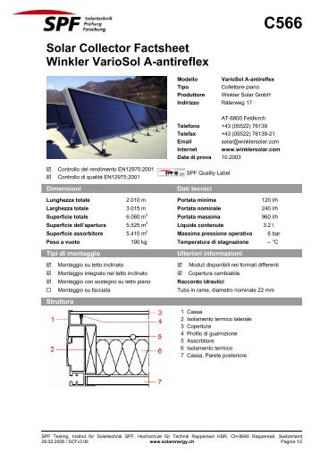 Solar Collector Factsheet Winkler VarioSol A-antireflex