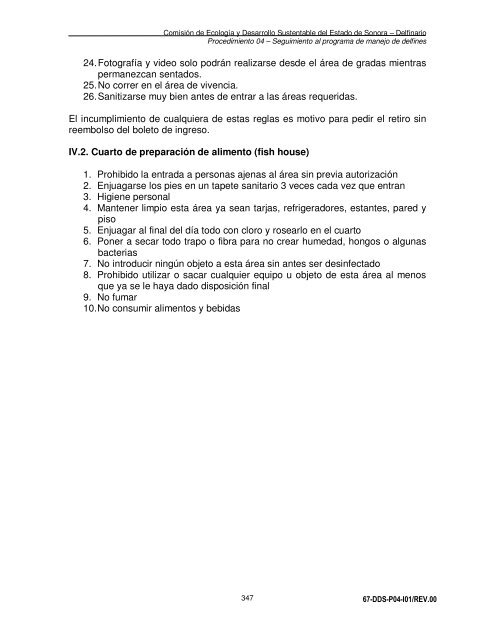 Manual de Procedimientos Dirección General del Delfinario