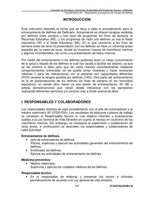 Manual de Procedimientos Dirección General del Delfinario