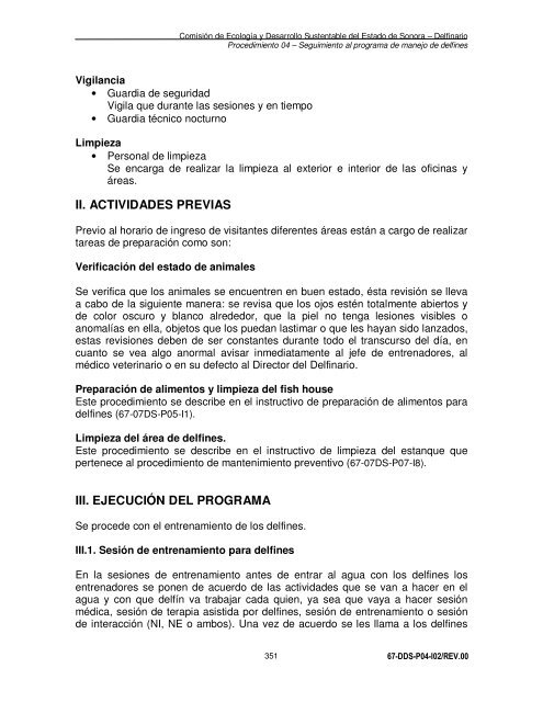 Manual de Procedimientos Dirección General del Delfinario