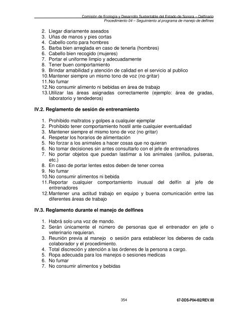 Manual de Procedimientos Dirección General del Delfinario