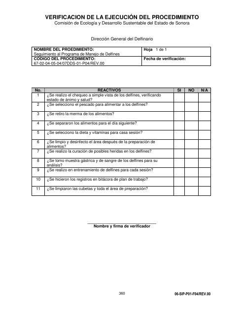 Manual de Procedimientos Dirección General del Delfinario