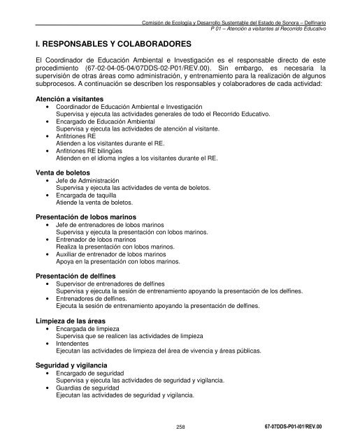 Manual de Procedimientos Dirección General del Delfinario