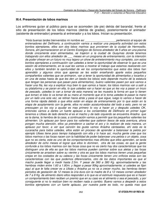 Manual de Procedimientos Dirección General del Delfinario