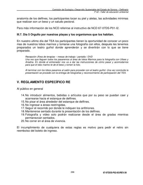 Manual de Procedimientos Dirección General del Delfinario