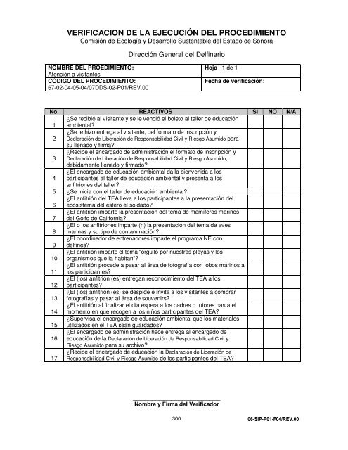 Manual de Procedimientos Dirección General del Delfinario