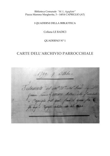 Quaderno_1_Carte dell Archivio Parrocchiale.pdf - Comuni in Rete