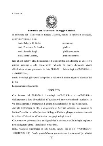 Tribunale per i Minorenni di Reggio Calabria Il Tribunale per i ...