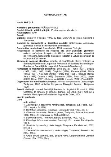 Numele şi prenumele: FRĂŢILĂ VASILE