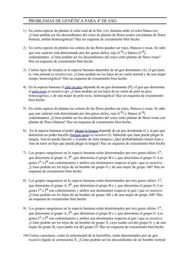 PROBLEMAS DE GENÉTICA PARA 4º DE ESO. - Telefonica.net