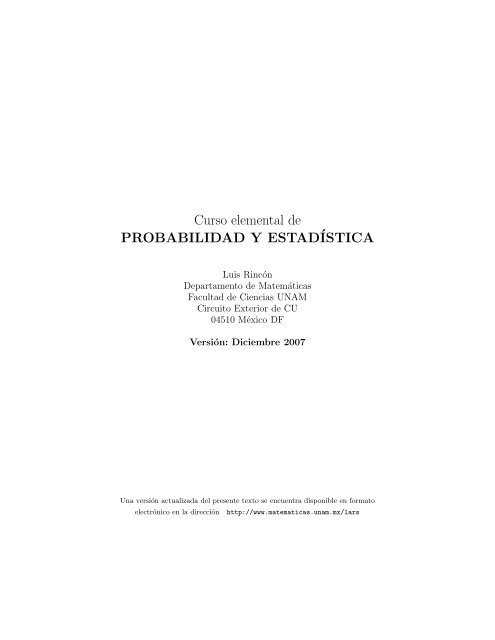 Curso elemental de PROBABILIDAD Y ESTADÍSTICA - Cimat