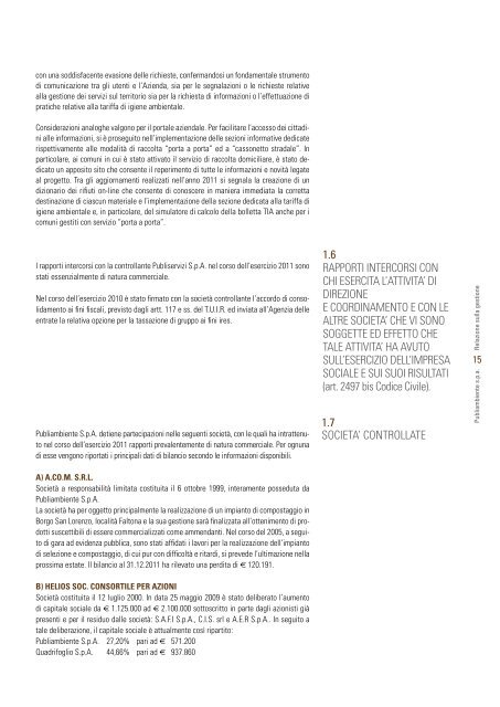 BILANCIO CONSUNTIVO 2011 - Publiambiente SpA