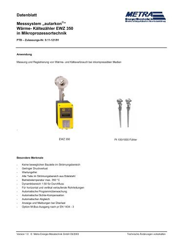 Datenblatt Messsystem „autarkon “ Wärme- Kältezähler EWZ 350 in ...