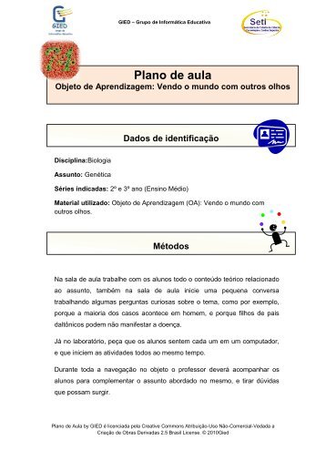 Plano de Aula do Objeto de Aprendizagem Daltonismo - GIED