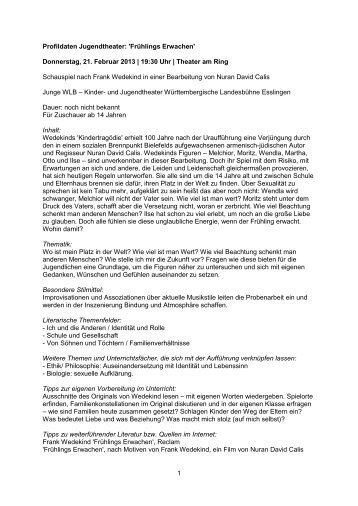 'Profildaten Frühlings Erwachen' (21. Februar 2013; pdf, 50 kb