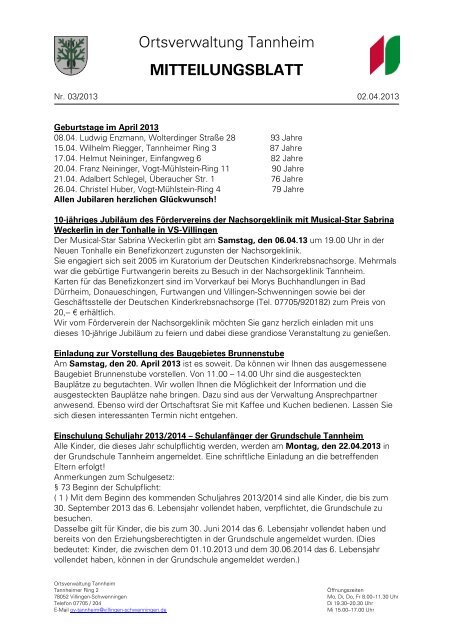 Aktuelles Mitteilungsblatt (PDF) - Villingen-Schwenningen
