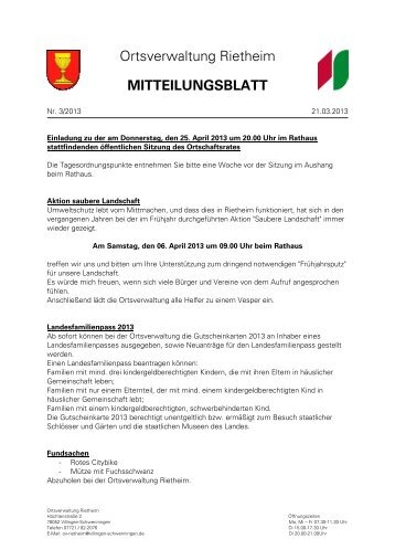 Mitteilungsblatt Nr. 3 vom 21.03.13 Druckerei - Villingen ...