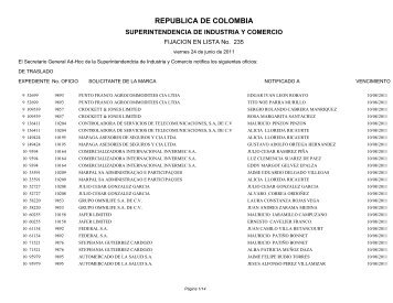 republica de colombia - Superintendencia de Industria y Comercio